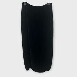 Vintage Black Longline Midi Back Slit Velvet Pencil Skirt Silk Blend Size 12